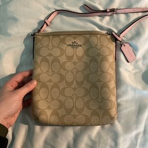 pink and tan coach crossbody bag
